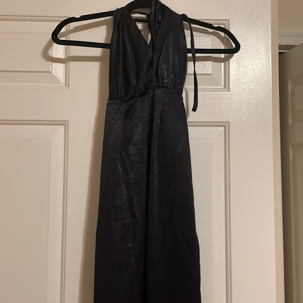 Dark Blue Deep V Maxi Backless Dress